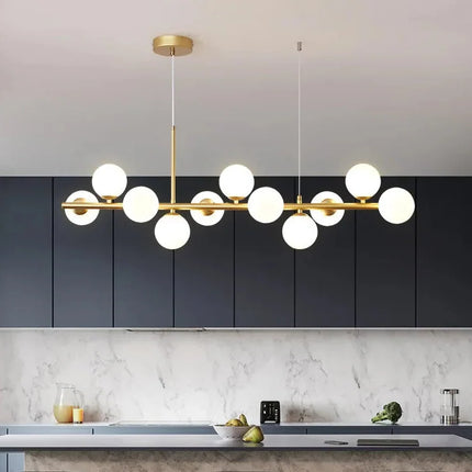 Modern Glass Ball Ceiling Chandelier | Elegant Golden Black Pendant Light For Dining Room, Kitchen Island & Living Spaces