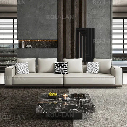 Bonney Rou-Lan Tofu Block Leather Sofa — First Layer Cowhide Minimalist Corner Sofa for Modern Living Spaces (260/300/340CM)