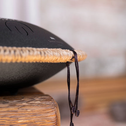 16" Octave Steel Tongue Drum, D Kurd, Lasered Floral Design, Black