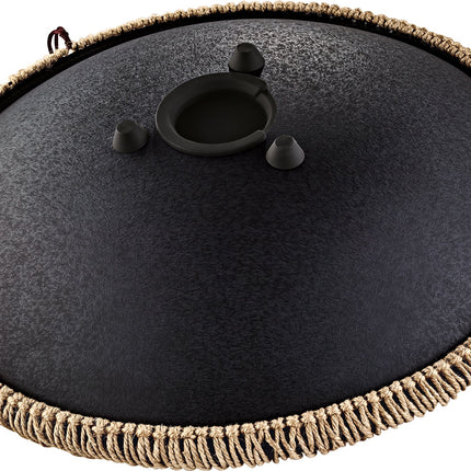 16" Octave Steel Tongue Drum, D Kurd, Lasered Floral Design, Black