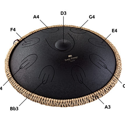 16" Octave Steel Tongue Drum, D Kurd, Black