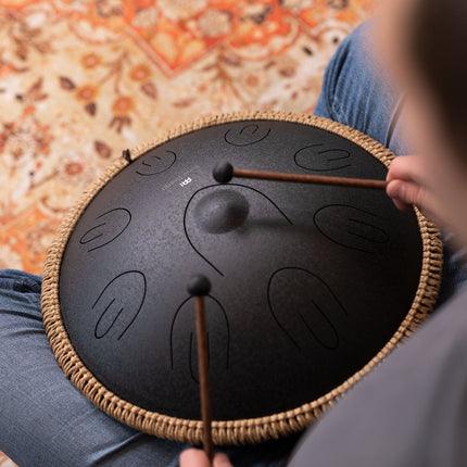 16" Octave Steel Tongue Drum, D Kurd, Black