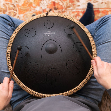 16" Octave Steel Tongue Drum, D Kurd, Black