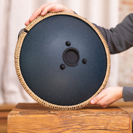 16" Octave Steel Tongue Drum, D Amara, Lasered Floral Design, Navy Blue