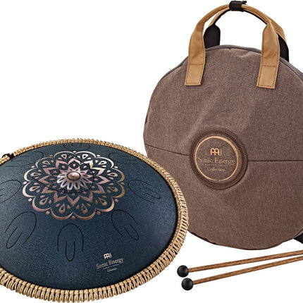 16" Octave Steel Tongue Drum, D Amara, Lasered Floral Design, Navy Blue