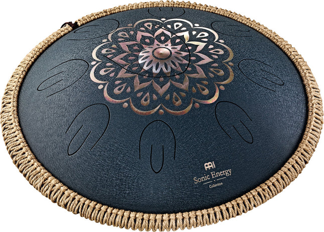16" Octave Steel Tongue Drum, D Amara, Lasered Floral Design, Navy Blue