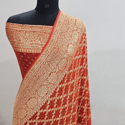 Banarasi Pure Handloom Khaddi Georgette Bandhani Silk Saree