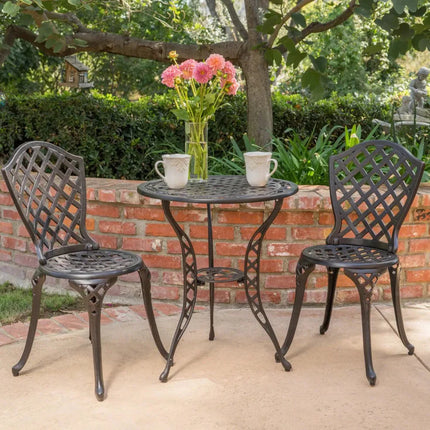 GardenGrace Cast Aluminum Patio Bistro Set – Timeless Outdoor Metal Furniture for Courtyard, Balcony & Backyard Bliss