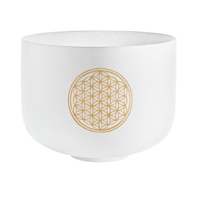 10" White-Frosted Crystal Singing Bowl, Flower of Life 128 Hz