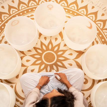 7-Piece Crystal Singing Bowl Chakra Set, Planetary Tuned