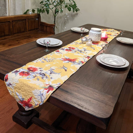 DaDalogy Bedding Sunshine Yellow Floral Vintage Hummingbirds Garden Table Runner (925)