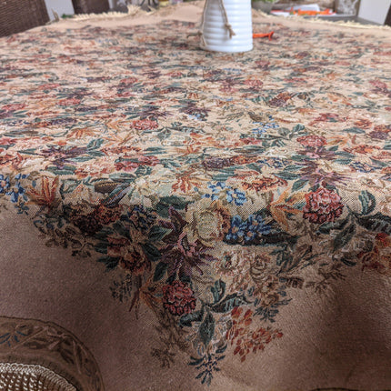 DaDa Bedding Wildflower Wonderland Floral Golden Beige Tan Square Dining Table Cloth (3100)