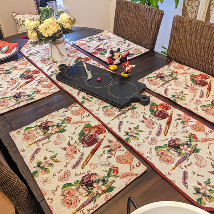 DaDa Bedding Set of 4-Pieces Sweet Love Notes Pink Floral Tapestry Dining Table Placemats 13” x 19”
