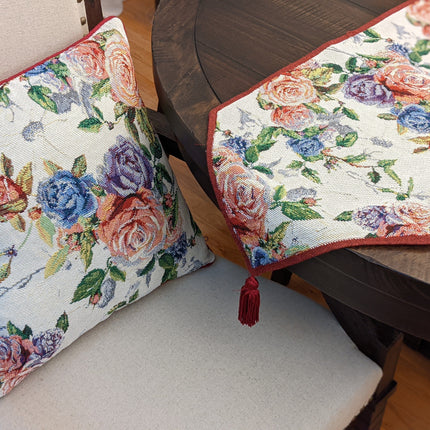 DaDa Bedding Vintage Romantic Roses Lovely Pink Floral Woven Tapestry Dining Table Runner (879)