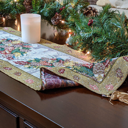 DaDa Bedding Rustic Floral Bouquet Lights Holiday Tapestry Dining Table Runner (6068)