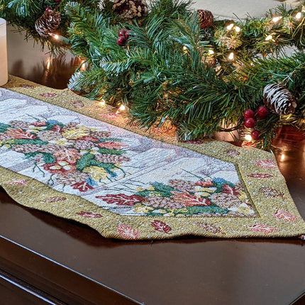 DaDa Bedding Rustic Floral Bouquet Lights Holiday Tapestry Dining Table Runner (6068)