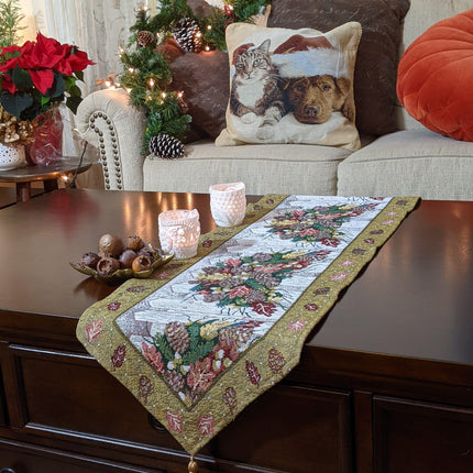 DaDa Bedding Rustic Floral Bouquet Lights Holiday Tapestry Dining Table Runner (6068)