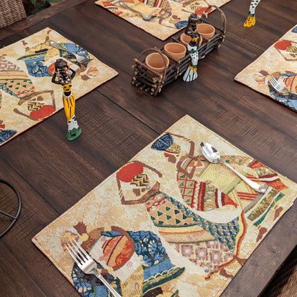 DaDa Bedding Set of 4-Pieces Dancing Women African Kwanzaa Tapestry Dining Table Placemats 13” x 19” (18117)