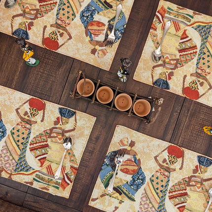 DaDa Bedding Set of 4-Pieces Dancing Women African Kwanzaa Tapestry Dining Table Placemats 13” x 19” (18117)