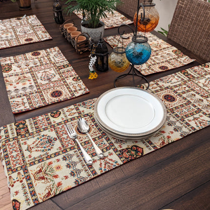 DaDalogy Bedding Cottage Mughal Floral Woven Tapestry Table Runner, Light Fleur White Botanical Vintage (18196)