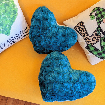 DaDa Bedding Lucky Irish Teal Green Faux Fur Heart Shaped Throw Pillow - 16” x 14”