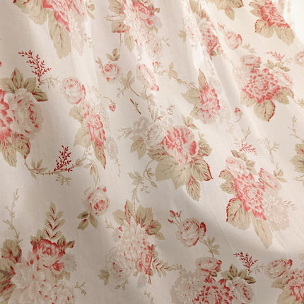 DaDa Bedding Set of 2-Pieces Hint of Mint Dainty Floral Pink Roses Cottage Sheer Window Panel Curtains (JHW3036)