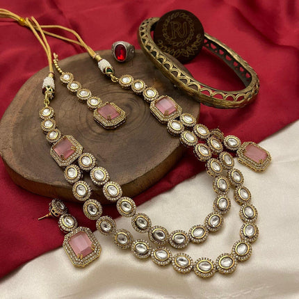 Beautiful Moisaanite Necklace with Earrings and Maang Tikka Set