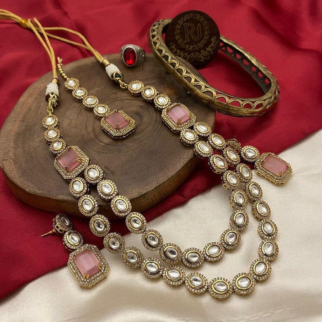 Beautiful Moisaanite Necklace with Earrings and Maang Tikka Set