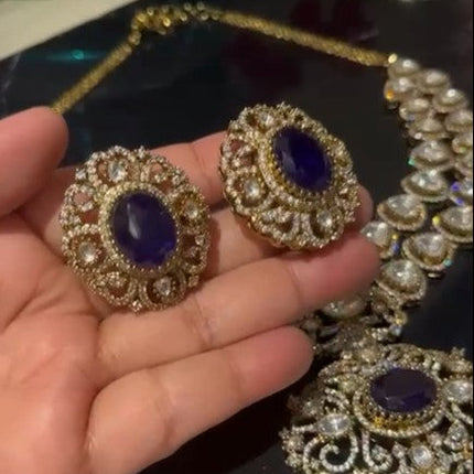 Beautiful Moissanite Kundan Doublet Stone Necklace Set