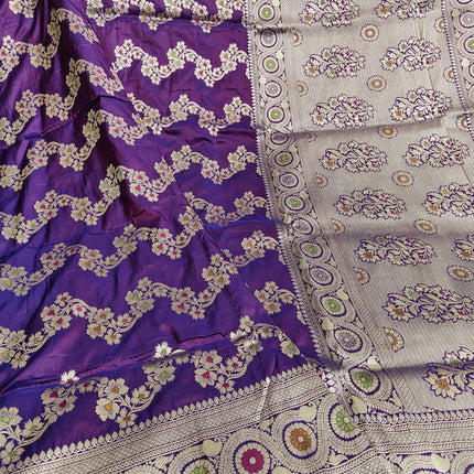 Exclusive Pure Banarasi Khaddi Katan Kadhuwa Silk Allover Flowers Booti Handloom Saree