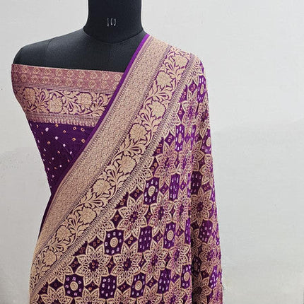 Banarasi Pure Handloom Khaddi Georgette Bandhani Silk Saree
