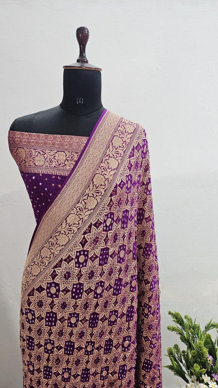Banarasi Pure Handloom Khaddi Georgette Bandhani Silk Saree