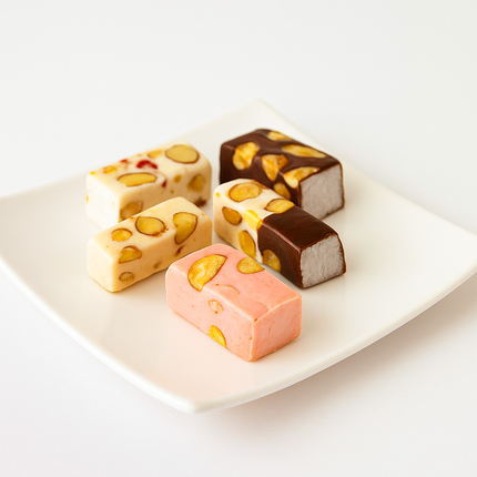 Andy Anand 28 bite-sized Roasted Almond Nougat Soft Nougat Brittle, Traditional European Turron Recipe Style, Nougat with Almonds - 7 Oz