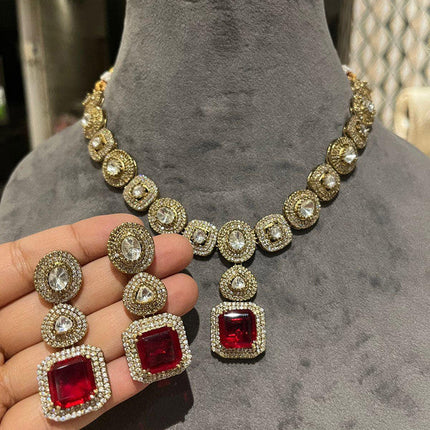 Designer Moisaanite Necklace Set with Matching Earrings