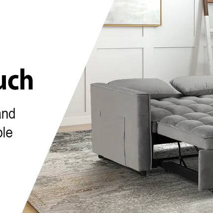 The House Of Bonney EBELLO 3-In-1 Velvet Convertible Sofa Bed – Modern Space-Saving Double Sleeper With Pillows