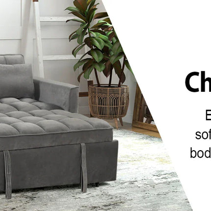 The House Of Bonney EBELLO 3-In-1 Velvet Convertible Sofa Bed – Modern Space-Saving Double Sleeper With Pillows