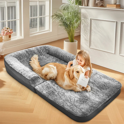 Foldable Human Dog Bed – 2-in-1 Calming Plush Sofa Lounge for Adults & Pets (Washable, Waterproof, Weighted Comfort)