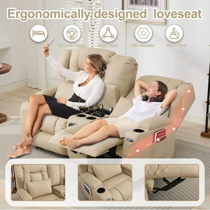 Savona65 Luxe Reclining RV 2-Seater with Center Console – Wall-Hugging Dual Recliner Sofa in Classic Beige