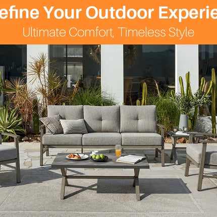 Seehill Limed Oak 3-Seater Outdoor Sectional Sofa – Modern Aluminum Patio Set for Garden, Lawn & Terrace Bliss