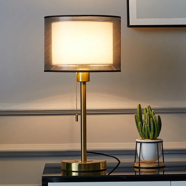 American Retro Gold Nordic Table Lamp – Luxury Warm LED Bedside & Study Light