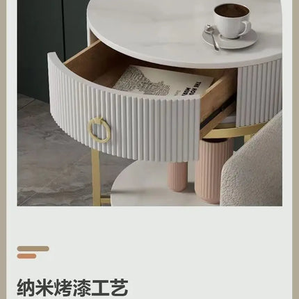 CelesteRound Modern Slate Nightstand – Minimalist Luxury Metal Side Table with Drawer for Bedroom & Living Elegance