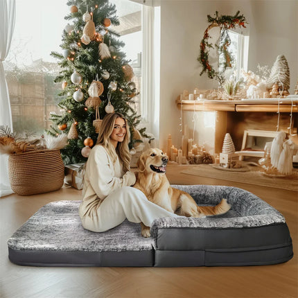 Foldable Human Dog Bed – 2-in-1 Calming Plush Sofa Lounge for Adults & Pets (Washable, Waterproof, Weighted Comfort)