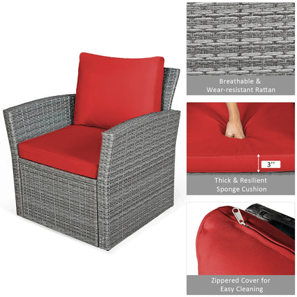 Maison Veranda: 4-Piece Rattan Conversation Set with Storage Coffee Table & Red Cushions
