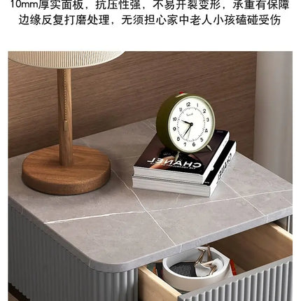 CelesteRound Modern Slate Nightstand – Minimalist Luxury Metal Side Table with Drawer for Bedroom & Living Elegance