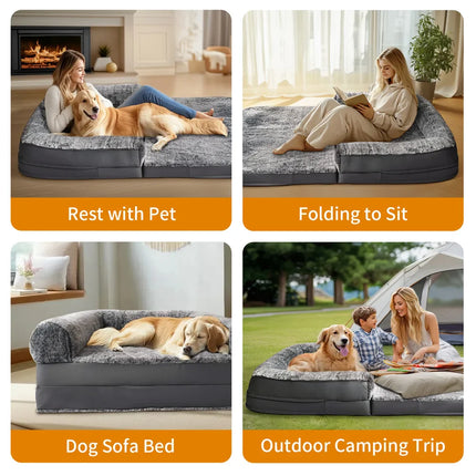 Foldable Human Dog Bed – 2-in-1 Calming Plush Sofa Lounge for Adults & Pets (Washable, Waterproof, Weighted Comfort)