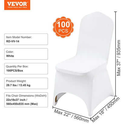 Vevor Universal Spandex Chair Covers — White Luxury Stretch Slipcovers for Weddings, Banquets & Fine Dining Events (12/30/50/100 Pcs)