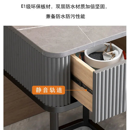 CelesteRound Modern Slate Nightstand – Minimalist Luxury Metal Side Table with Drawer for Bedroom & Living Elegance