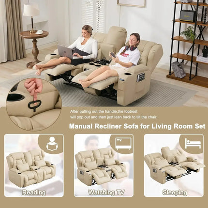 Savona65 Luxe Reclining RV 2-Seater with Center Console – Wall-Hugging Dual Recliner Sofa in Classic Beige
