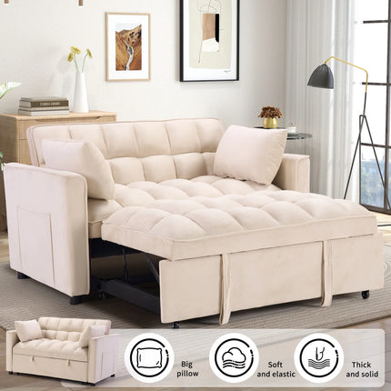 The House Of Bonney EBELLO 3-In-1 Velvet Convertible Sofa Bed – Modern Space-Saving Double Sleeper With Pillows