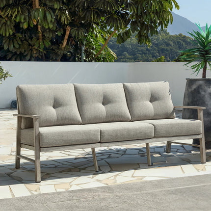 Seehill Limed Oak 3-Seater Outdoor Sectional Sofa – Modern Aluminum Patio Set for Garden, Lawn & Terrace Bliss